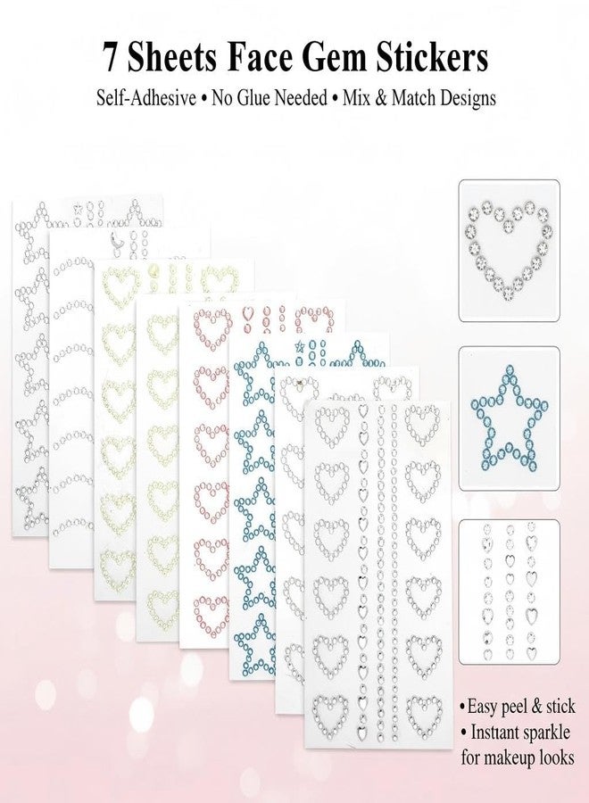 Dcoteh 7 Sheets Self-Adhesive Face Gems, 3D Heart & Star Rhinestone Stickers for Face, Hair, Nails, and DIY Crafts - Perfect for Kids, Girls, and Party Makeup (Pink, Silver, Pearl) - Image 2
